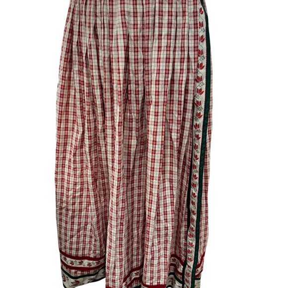 Vintage Tofana Austrian Dirndl Skirt – Red/White Check, Floral Border, Pleated - Picture 3 of 4
